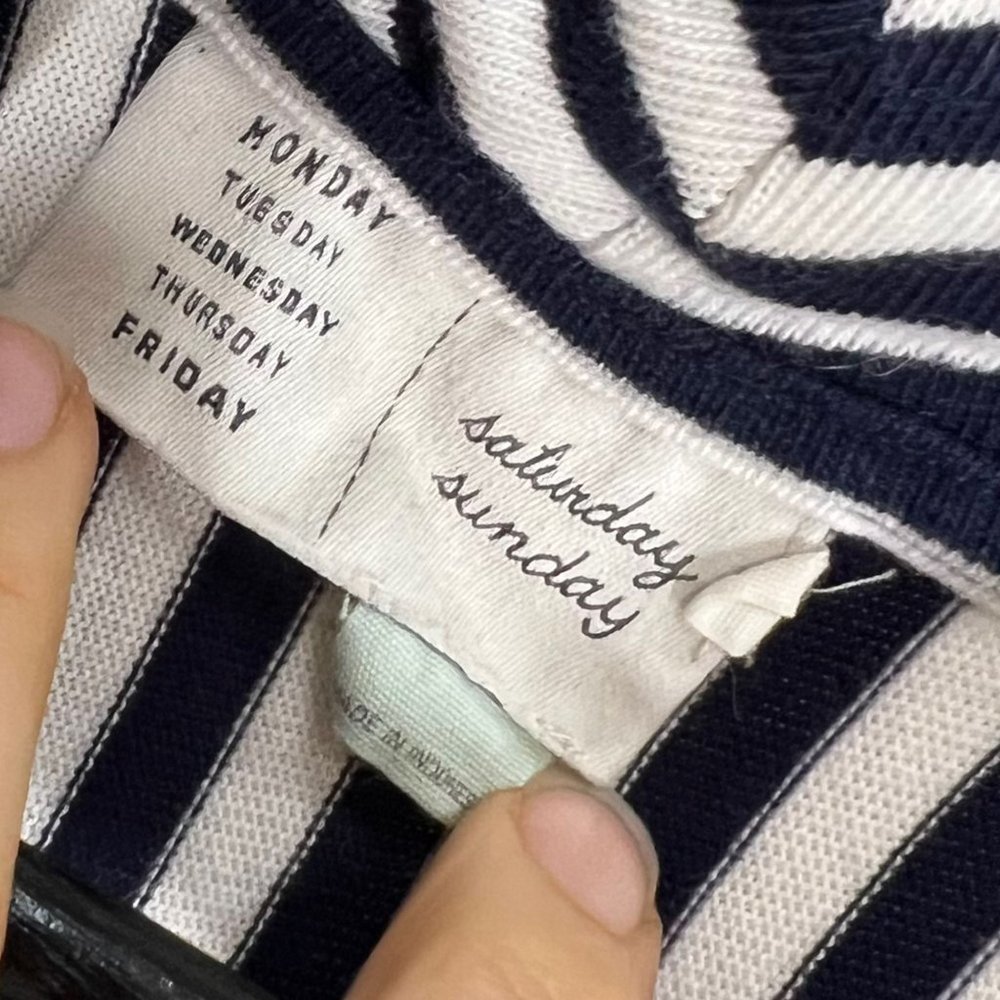 Saturday Sunday Anthropologie Blue White Stripe Wide Shoulder Knee Length Dress - Picture 5 of 11